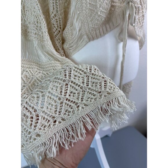 Willow+Root‎ women's XS cream crocheted lace up cropped bell sleeve boho top - Picture 6 of 11
